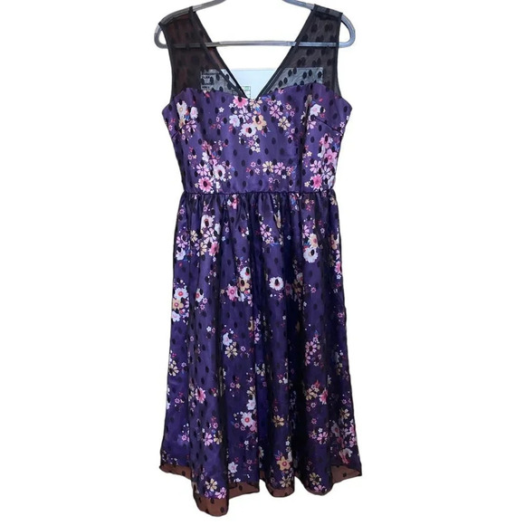 LINDY BOP Aliza A-Line Dress Size 10 Purple Floral Polka Dot - Picture 2 of 7
